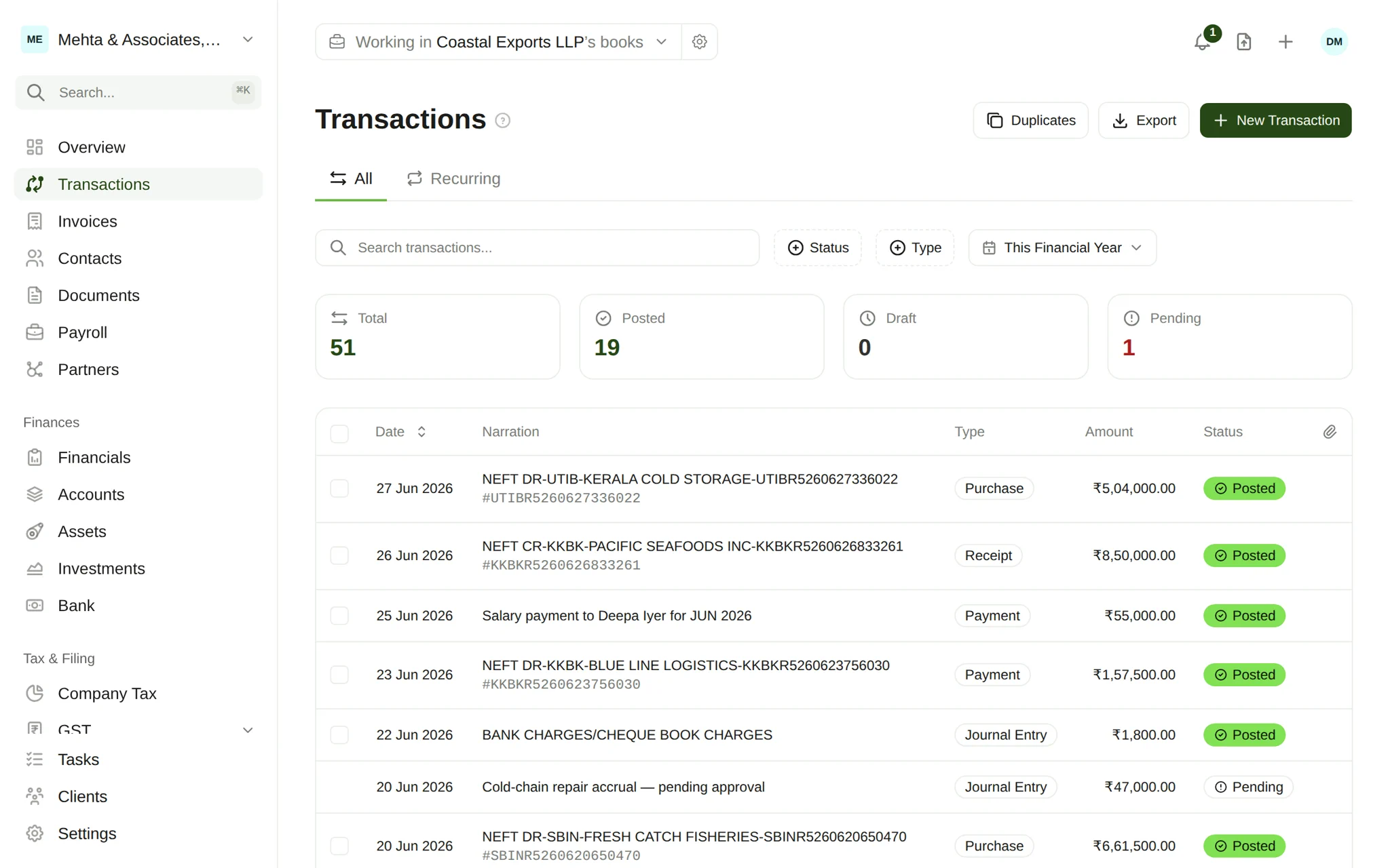 The WeKeep transactions ledger — double-entry bookkeeping