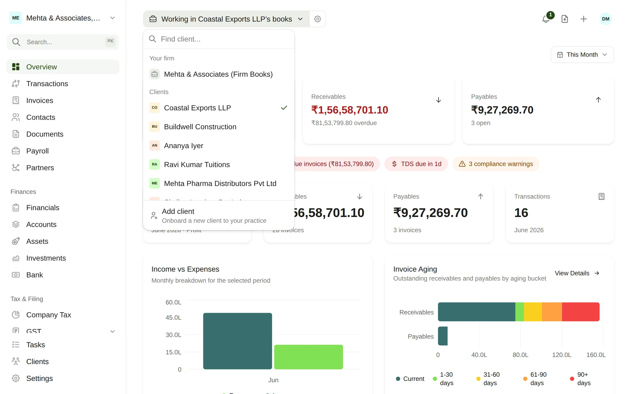 Switch into any client’s books from one place — the WeKeep client selector, open