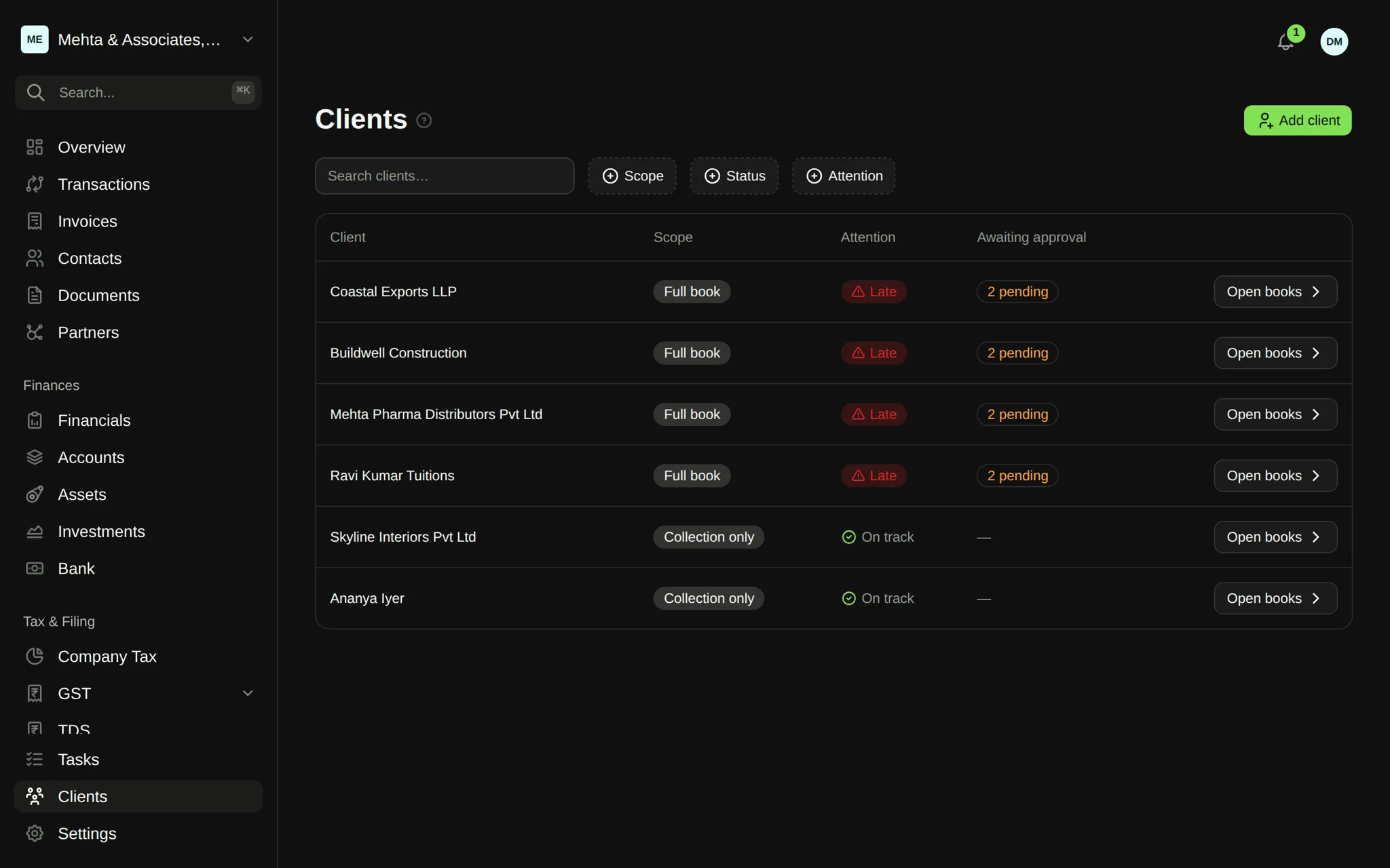 The WeKeep client roster — your whole portfolio at a glance
