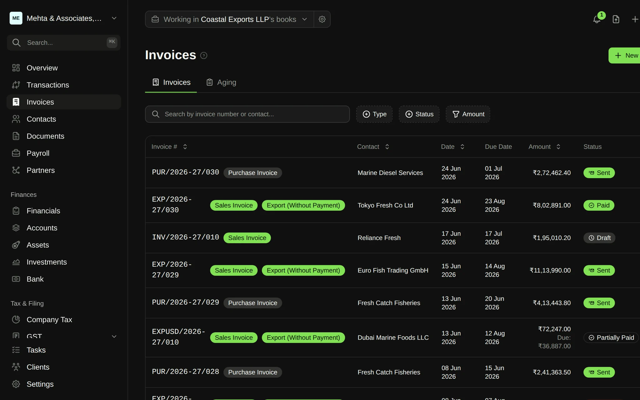 The WeKeep invoices list — GST-ready invoicing and receivables