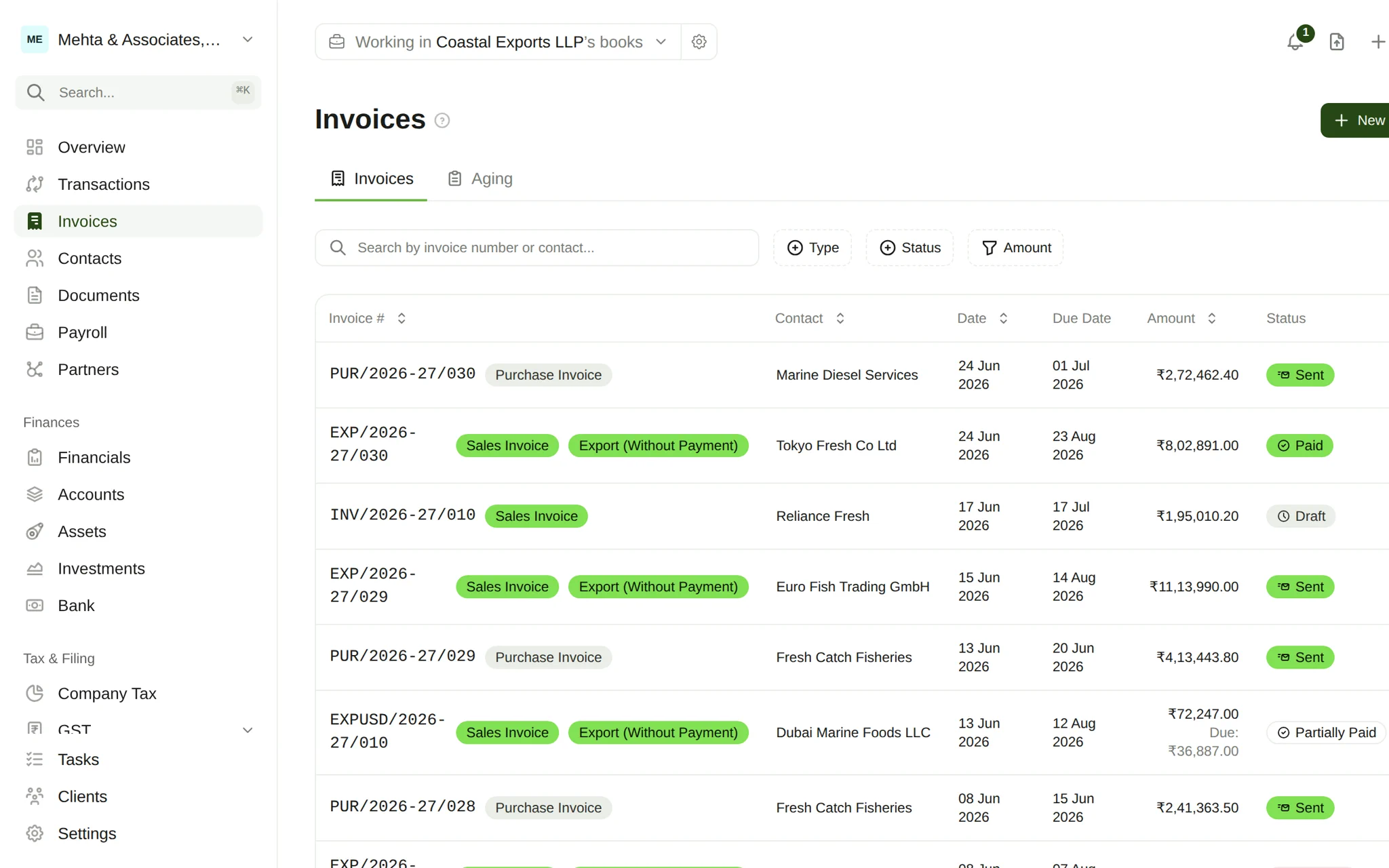 The WeKeep invoices list — GST-ready invoicing and receivables